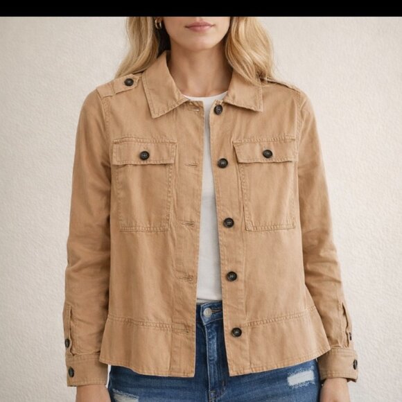 J. Crew Women's Utility style 100% cotton jacket tan relaxed fit pockets size S - Picture 6 of 6